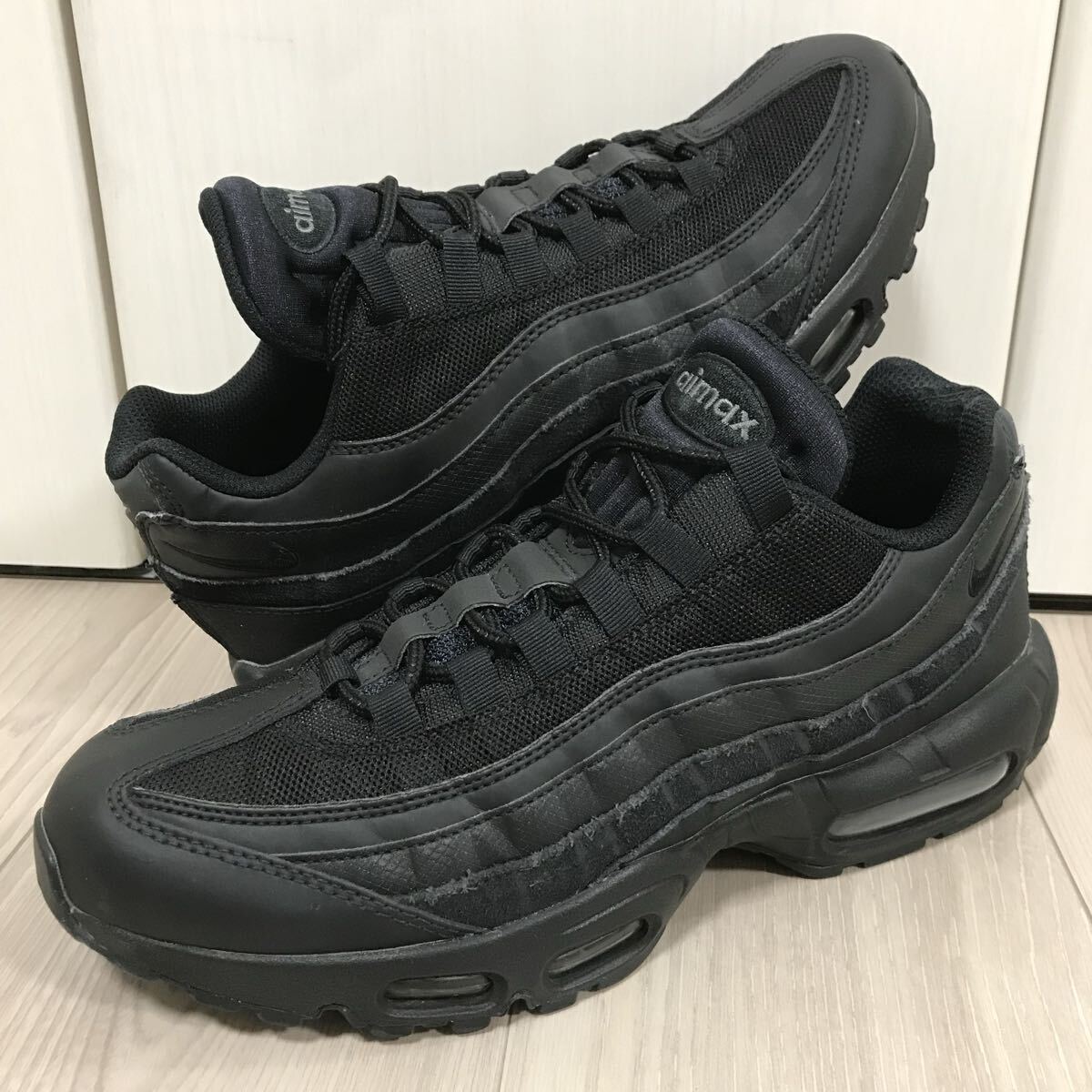 新品 NIKE AIR MAX 95 BLACK オールレザー 皮 革 27cm エアマックス 