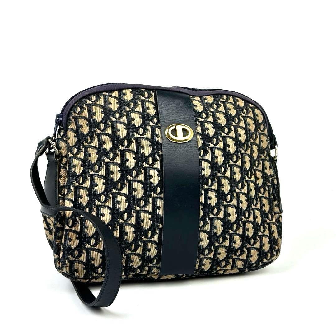 【美品】Dior ディオール ハニカム チェーンショルダー トロッター ブラック Christian Dior ディオール ハニカム Diorモチーフ レザー キャンバス