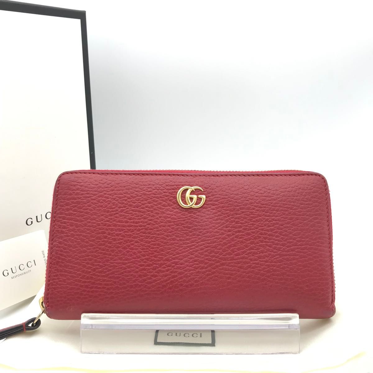 極美品 グッチ GGマーモント キルティングレザー 長財布 赤 保存袋付き 