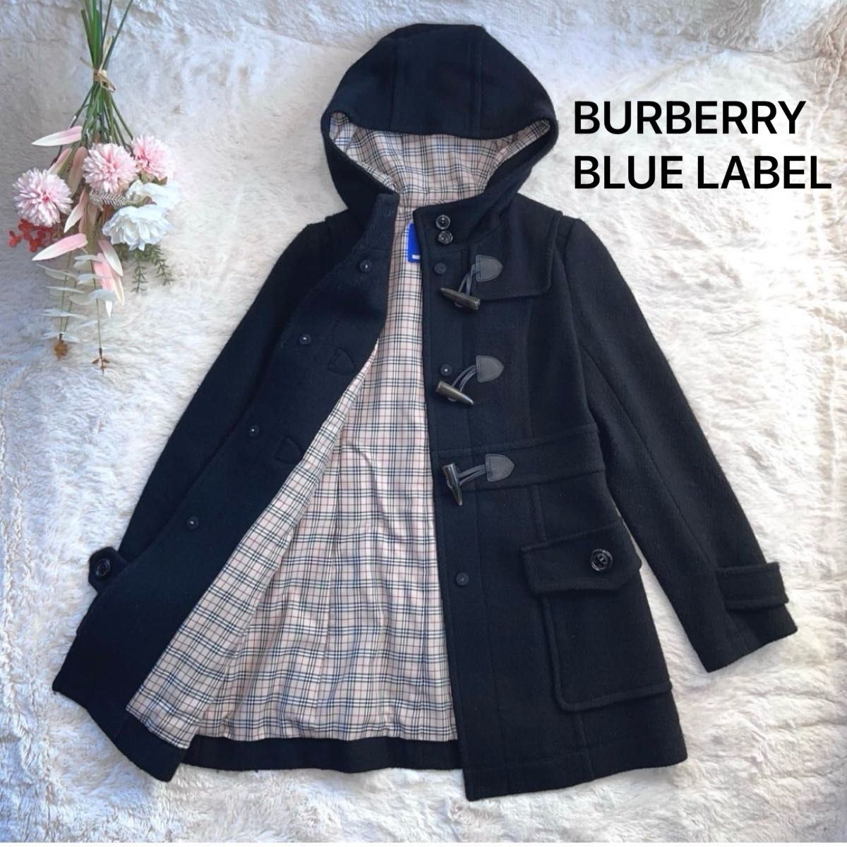 BURBERRY BLUELABEL ノバチェック ダッフルコート ブラック 美品】 BURBERRY BLUE LABEL バーバリーブルーレーベル ダッフルコート