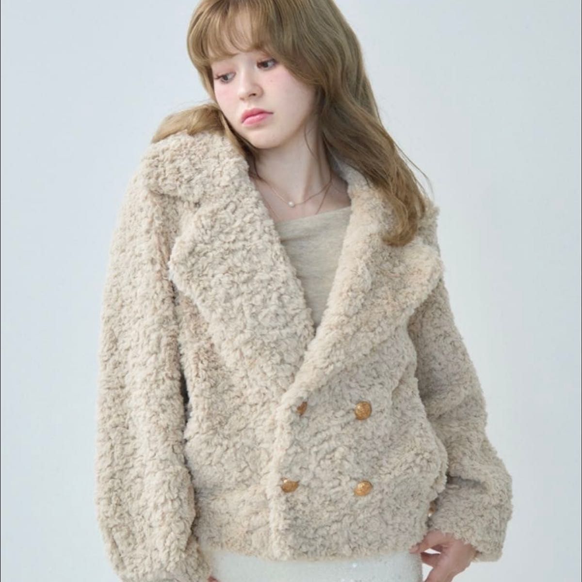 新品Spick and Span W/Nyモッサステンカラーショートコート グレー 38