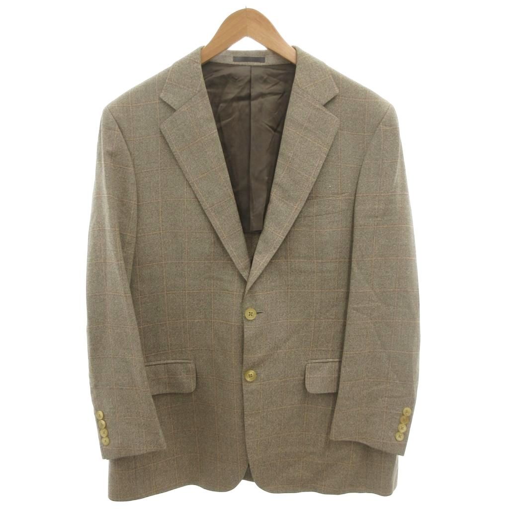 DAKS チェック柄テーラードジャケット シルク混 リネン混 42 L〜XL