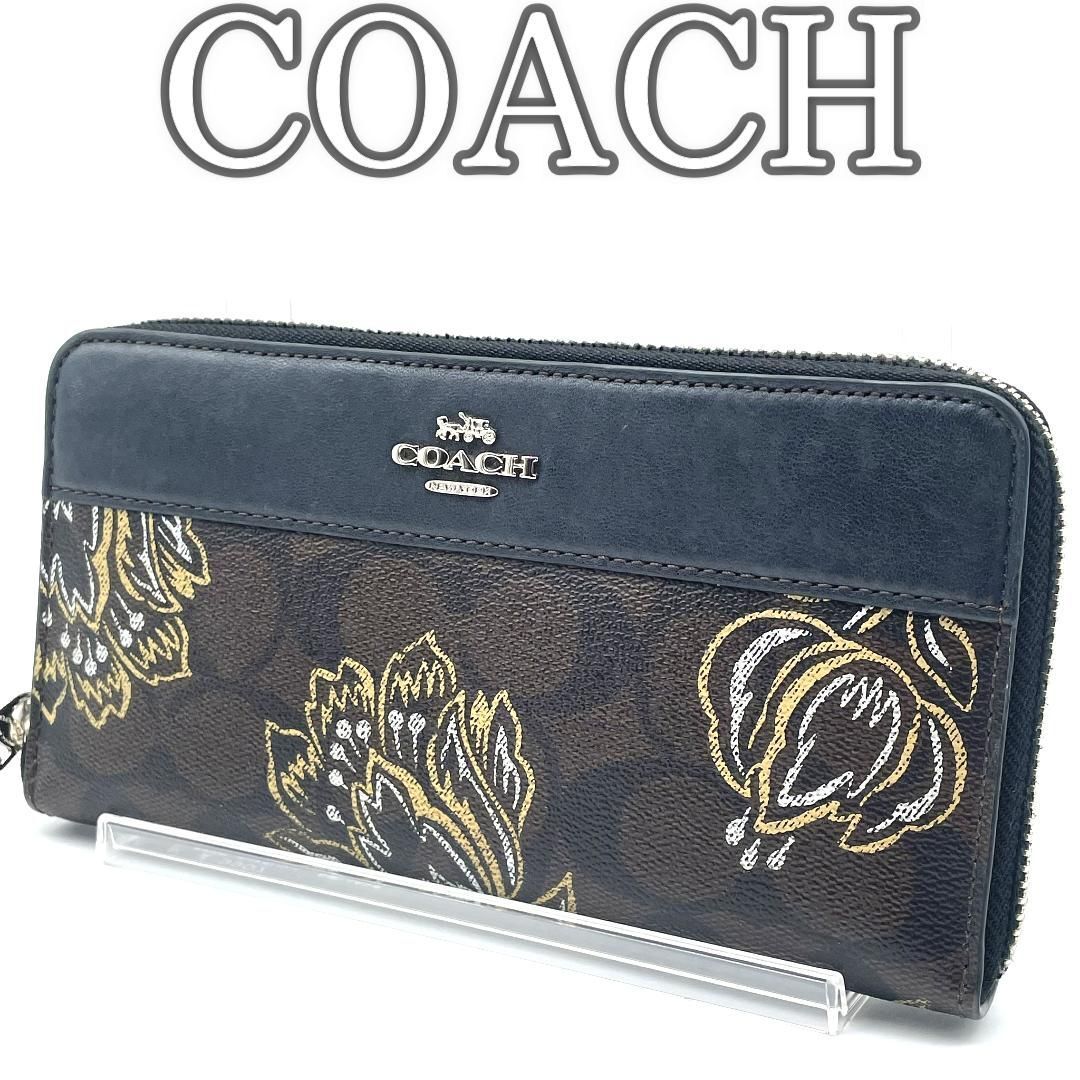 COACH コーチ シグネチャー 花柄 ラウンドファスナー 長財布