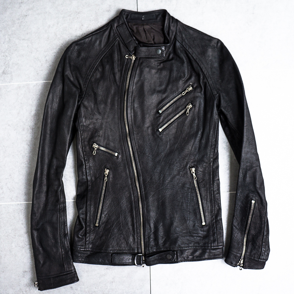 未使用級 JULIUS 16SS ラムレザー ジオメトリック W ライダース