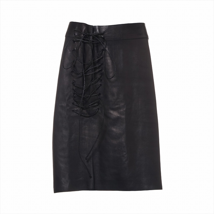 グッチ （GUCCI） ラムレザー スカート 編み込み 38 ブラック 104810  