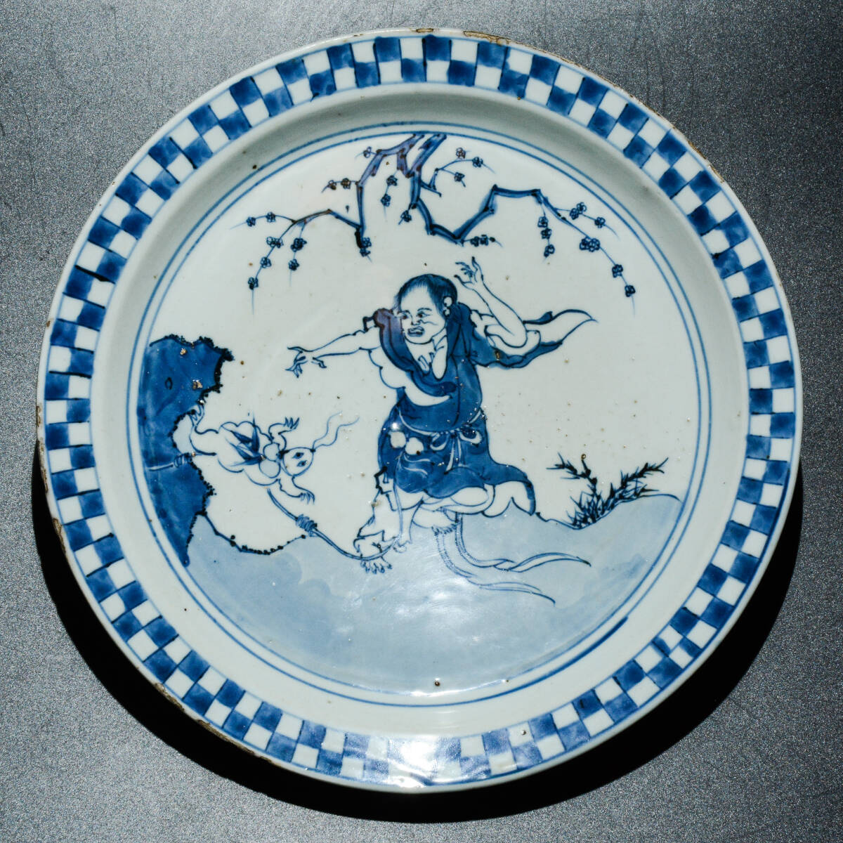 小鉢 古染付 明末清初期 染付 鳥の図 芙蓉手 中国骨董 希少 A 小鉢 古