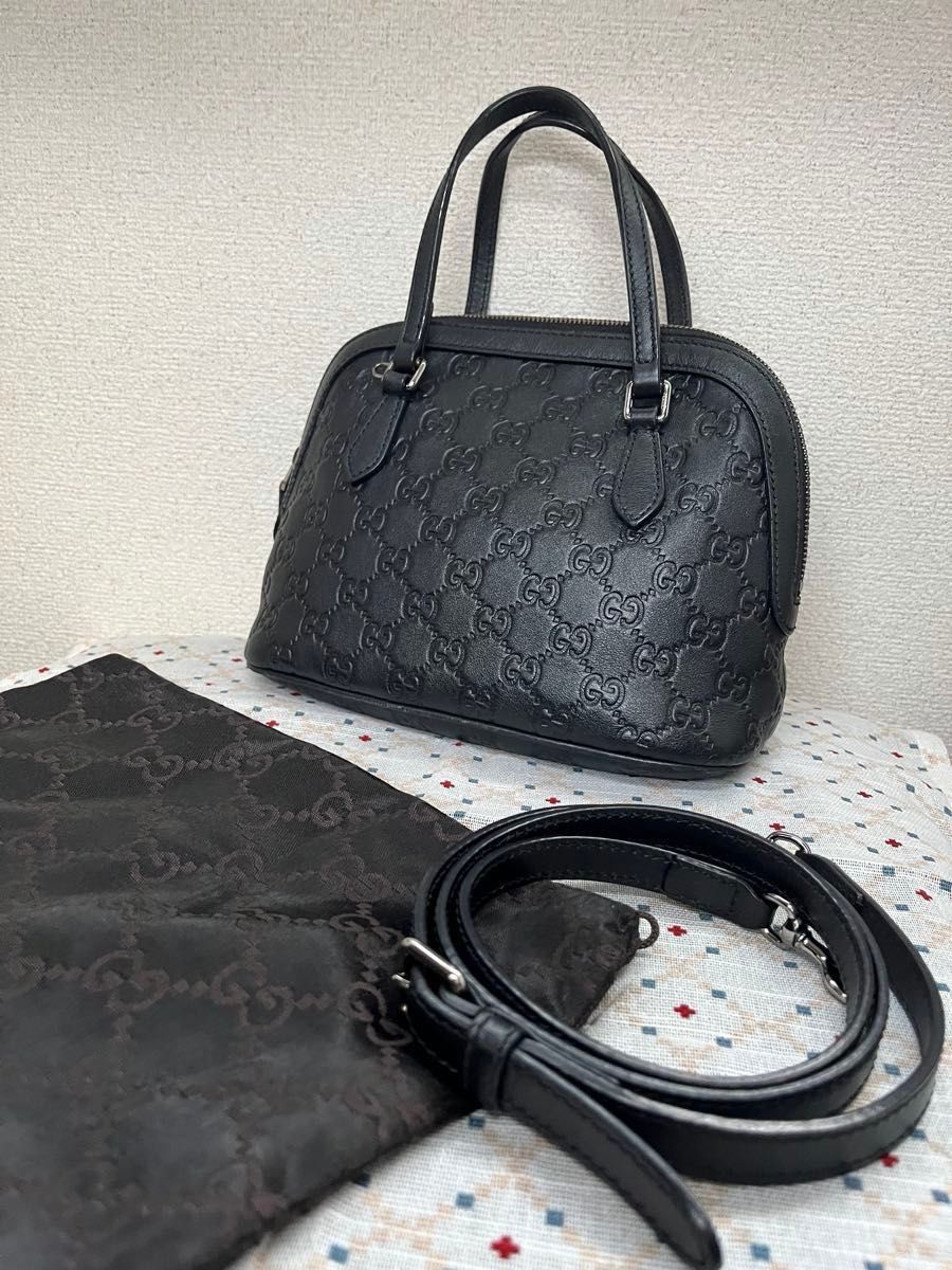 ☆極美品☆GUCCI　マイクログッチシマ　2wayバッグ　レザー　ドーム型　黒 GUCCI（グッチ）の「可愛い♪♪☆《GUCCI》マイクロGG ドーム型 2WAY