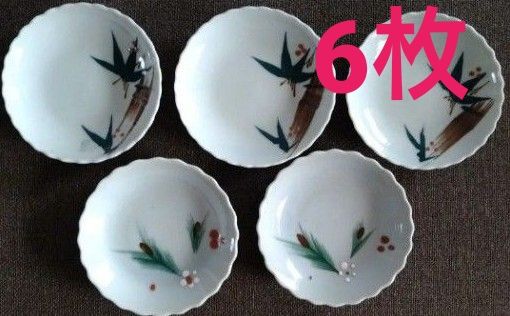 お値下げしました、古伊万里 型紙摺印判 八角豆皿 5枚組 金直し有