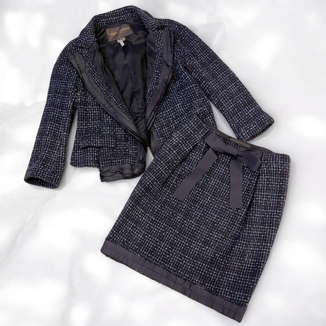 新品☆S♪紺系♪衿リボンタイおしゃれセットアップパンツスーツ♪3点〇