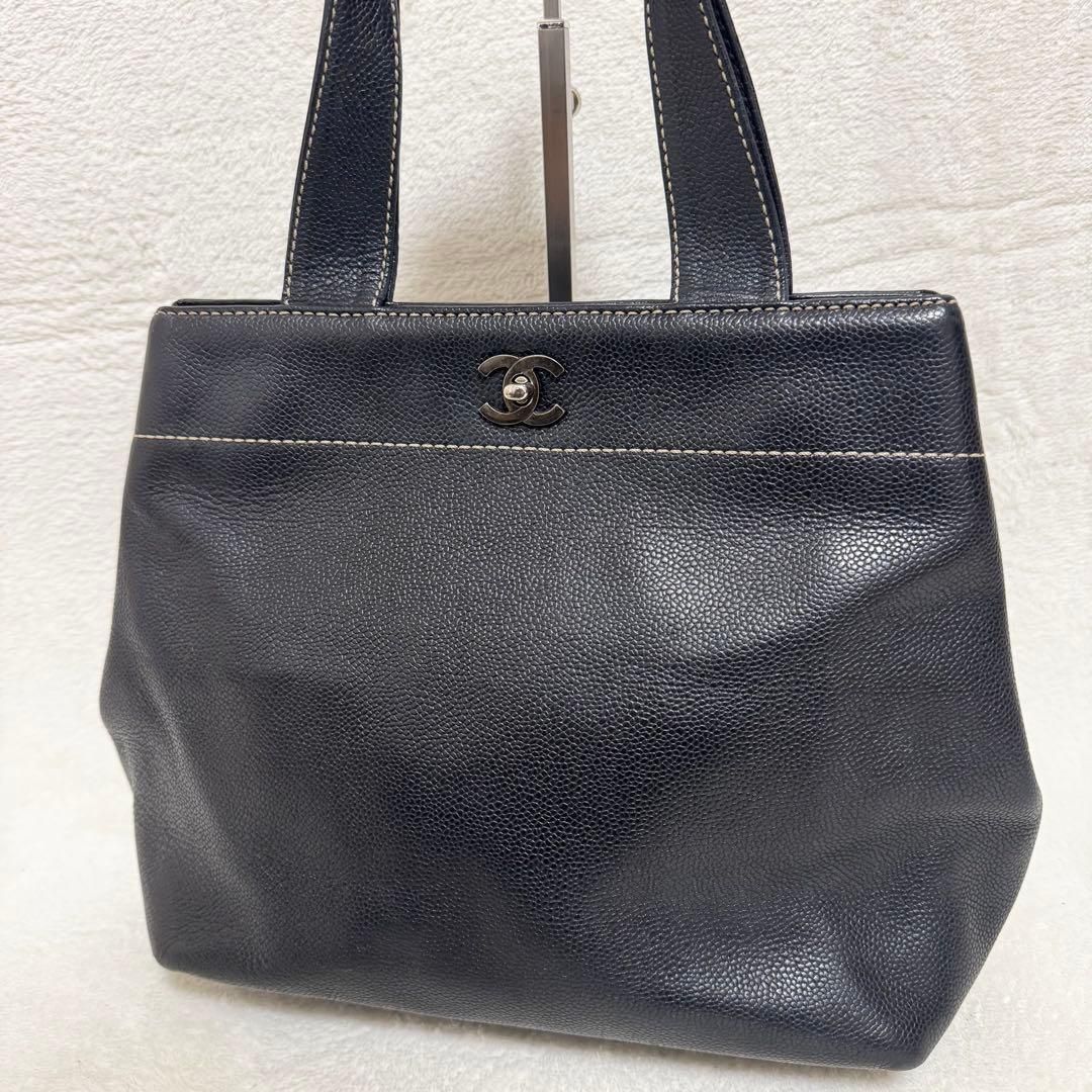 CHANEL シャネル ◇ キャビア スキン レザー CC ロゴ マーク 大きめ