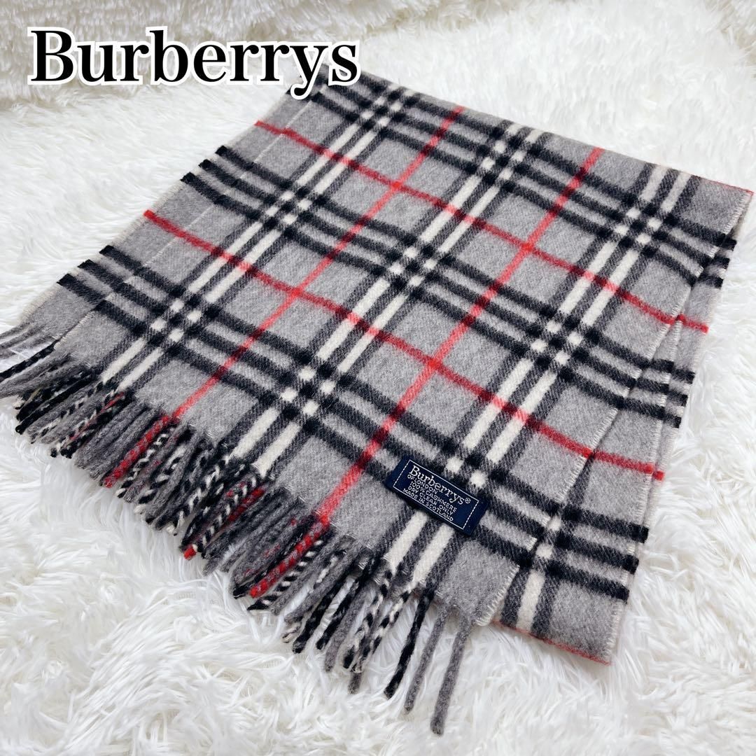 美品 Burberrys カシミヤ100 ノバチェック マフラー グレー 英国製 BURBERRY（バーバリー） チェック柄 カシミア100％ マフラー グレー系
