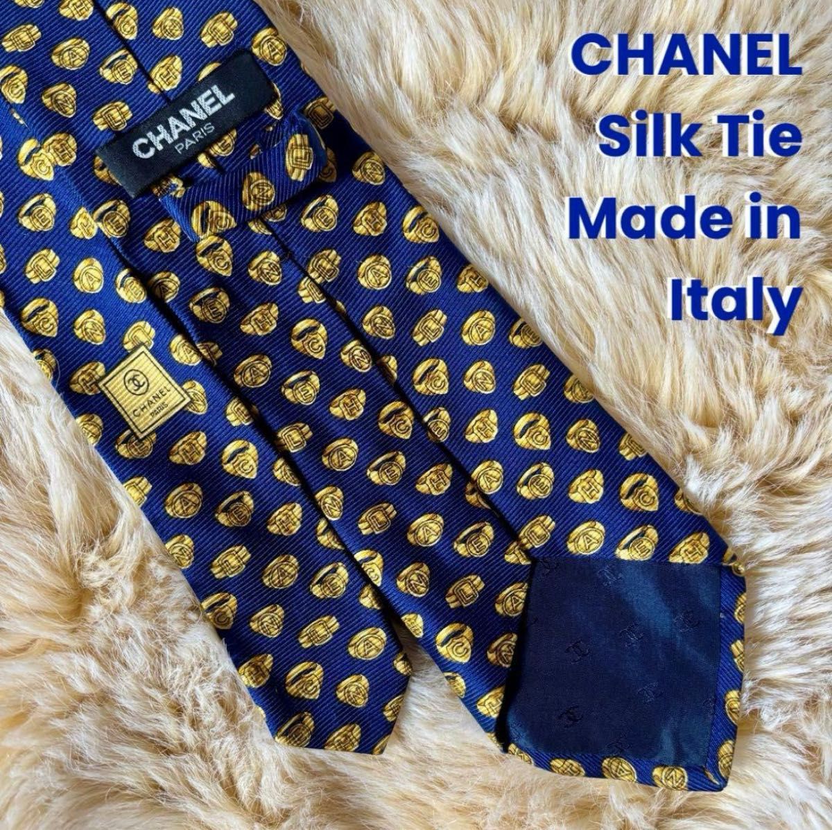 CHANEL シャネル ネクタイ ココマーク 総柄 シルク チェーン ネイビー 