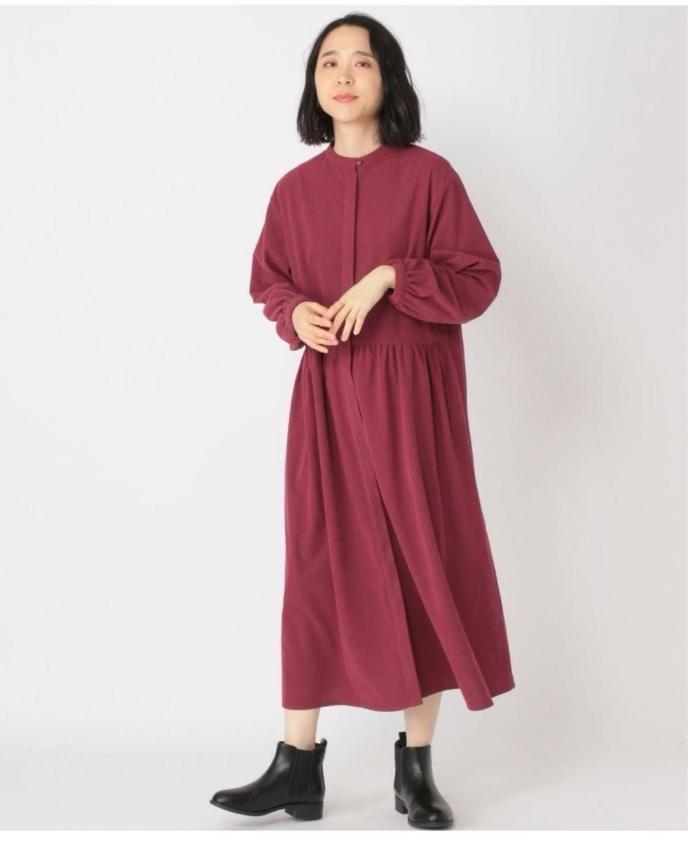 MHL. バンドカラー コットン ウール シャツワンピース 墨黒 日本製