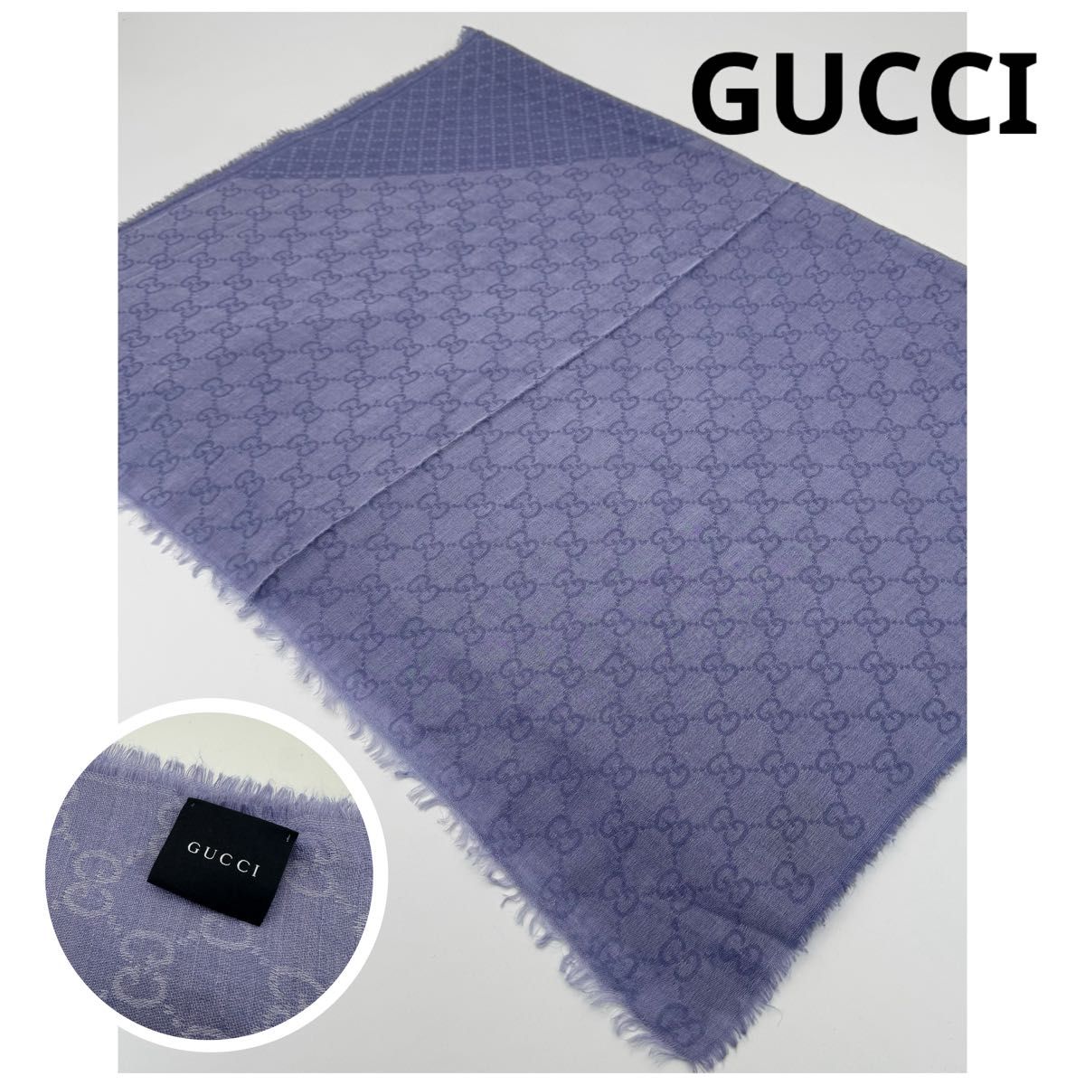 GUCCI グッチ ストール GG柄 ブラック ウール シルク レディース