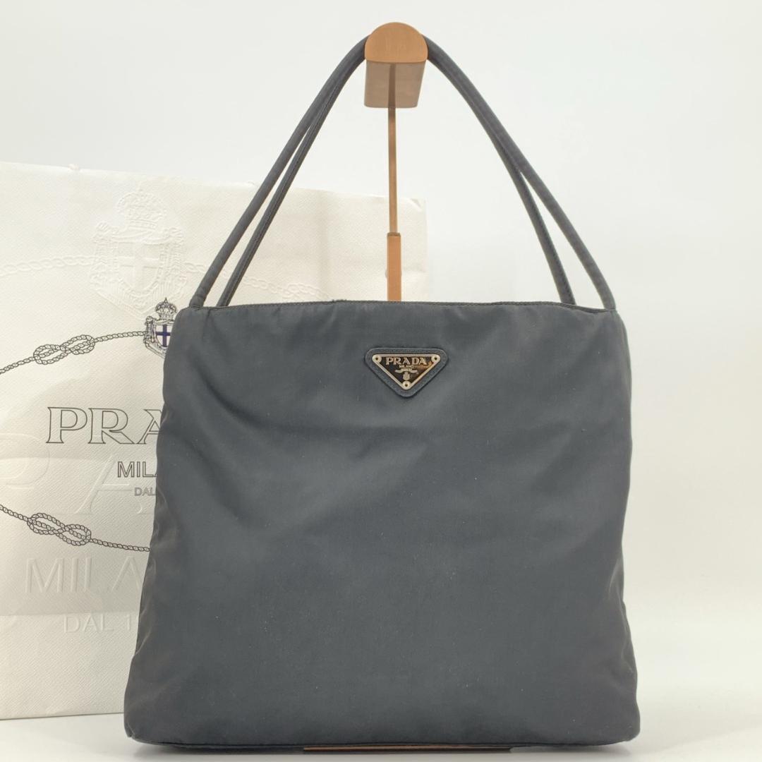 良品】 プラダ プラダ トートバッグ ボンバー テスート 三角ロゴ ネロ 