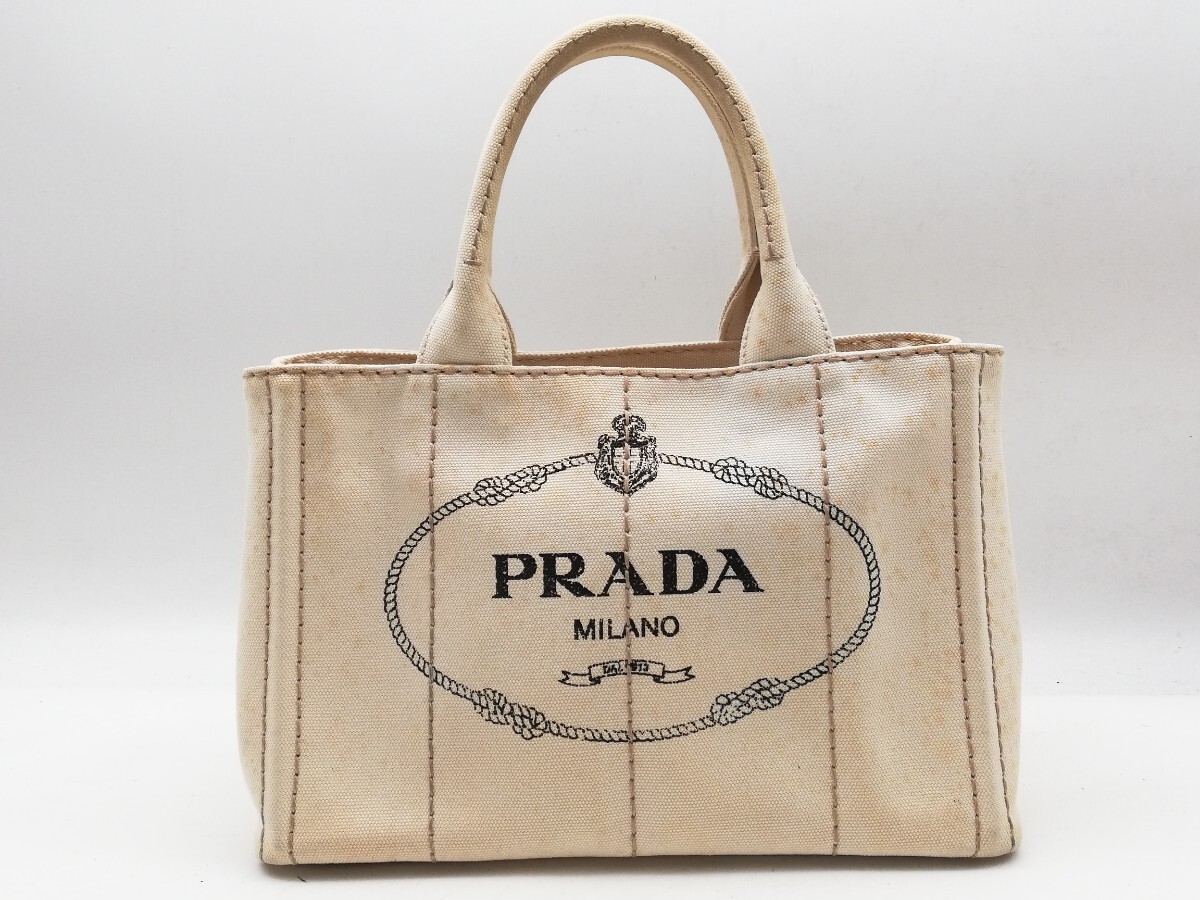 PRADA トートバッグ キャンバス×レザー コンビ PRADA プラダ キャンバス レザー コンビトートバッグ 三角ロゴプレート