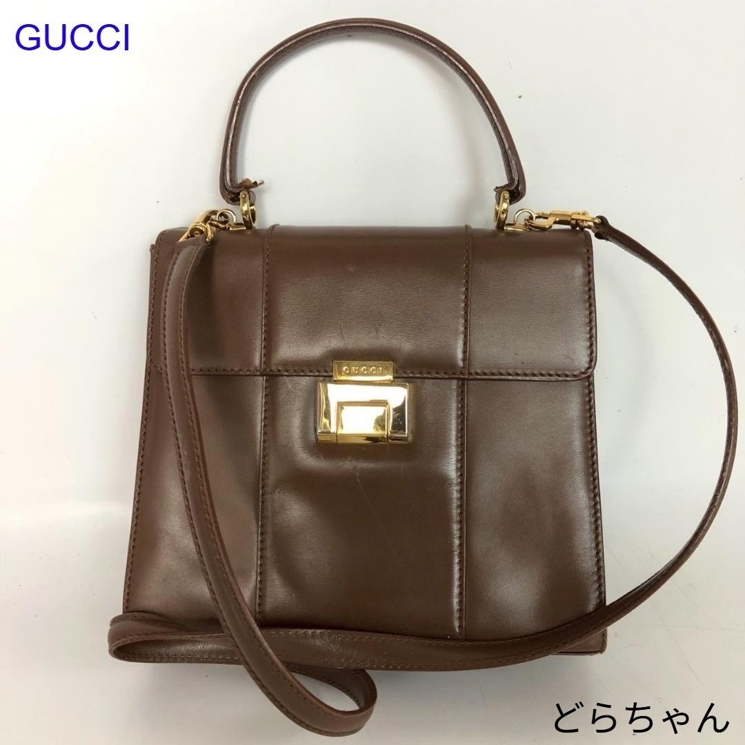 グッチ バンブー ハンドバッグ レザー スエード 黒×赤 ヴィンテージ