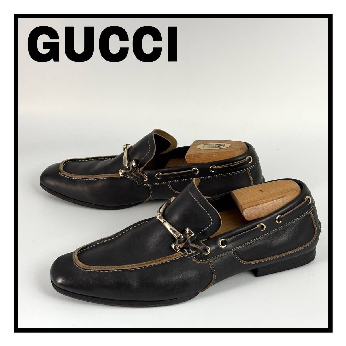 良品】GUCCI グッチ ホースビットローファー 8D ブラック 金金具
