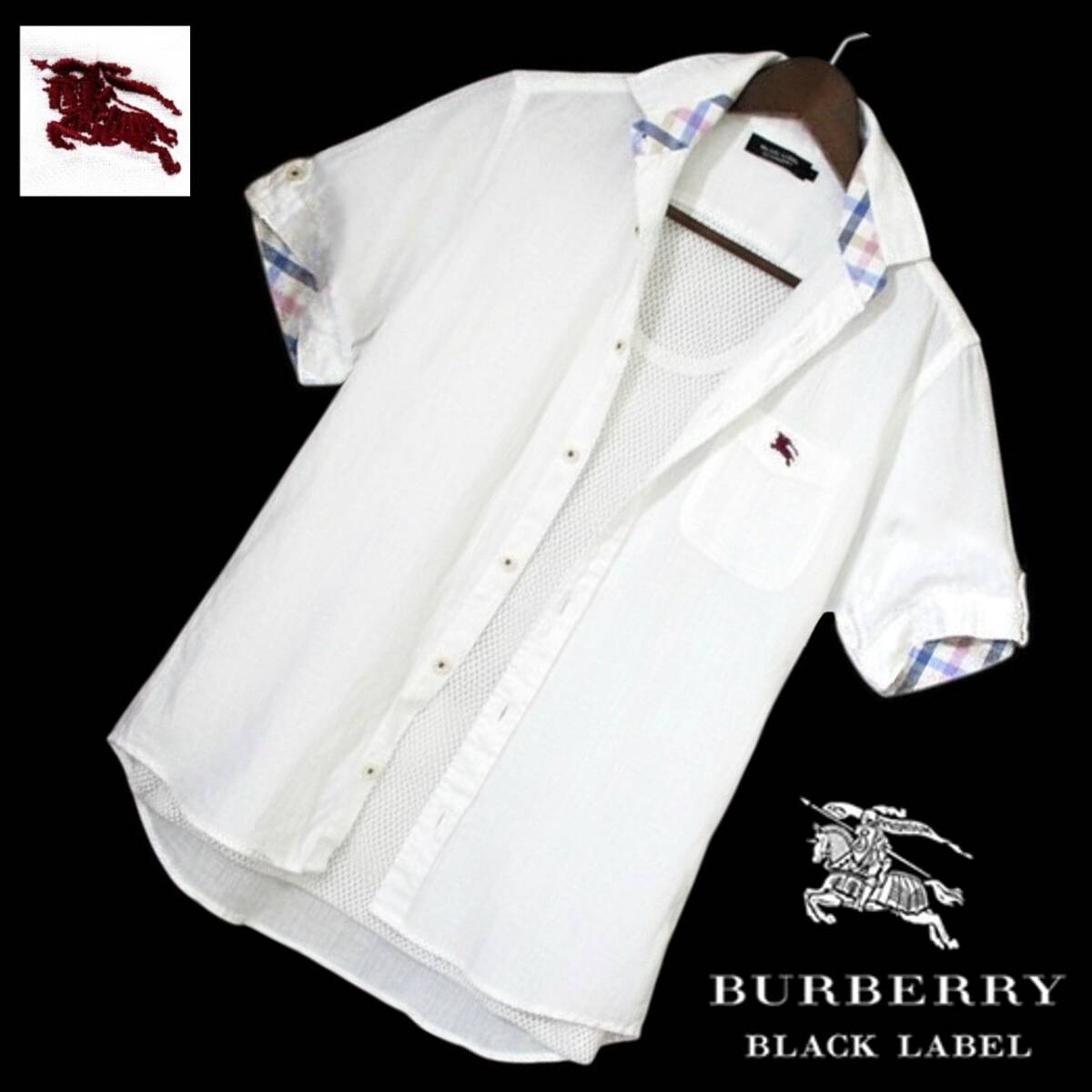 BURBERRY ノバチェック M 半袖シャツ ノバ 白 バーバリー半袖シャツ 