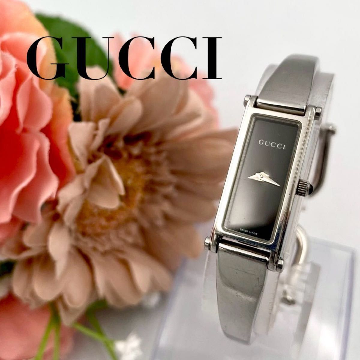 電池交換済 GUCCI 腕時計 ターンフェイスバングルウォッチ 6600L QZ 白