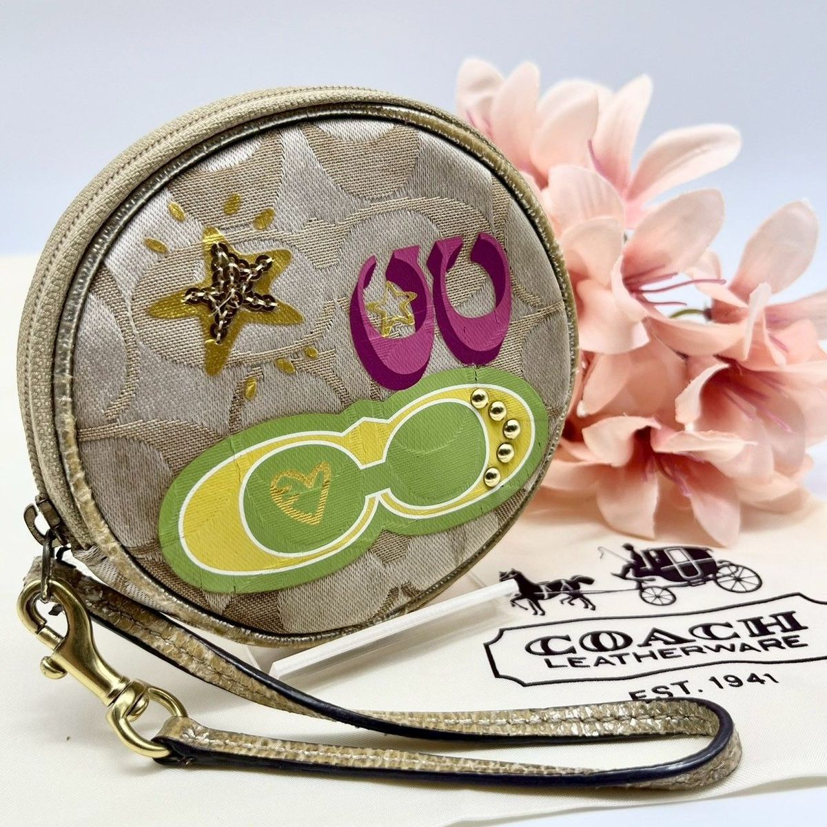 COACH ミニポーチ シグネチャー キャンバス ベージュ系 ポーチ 小物