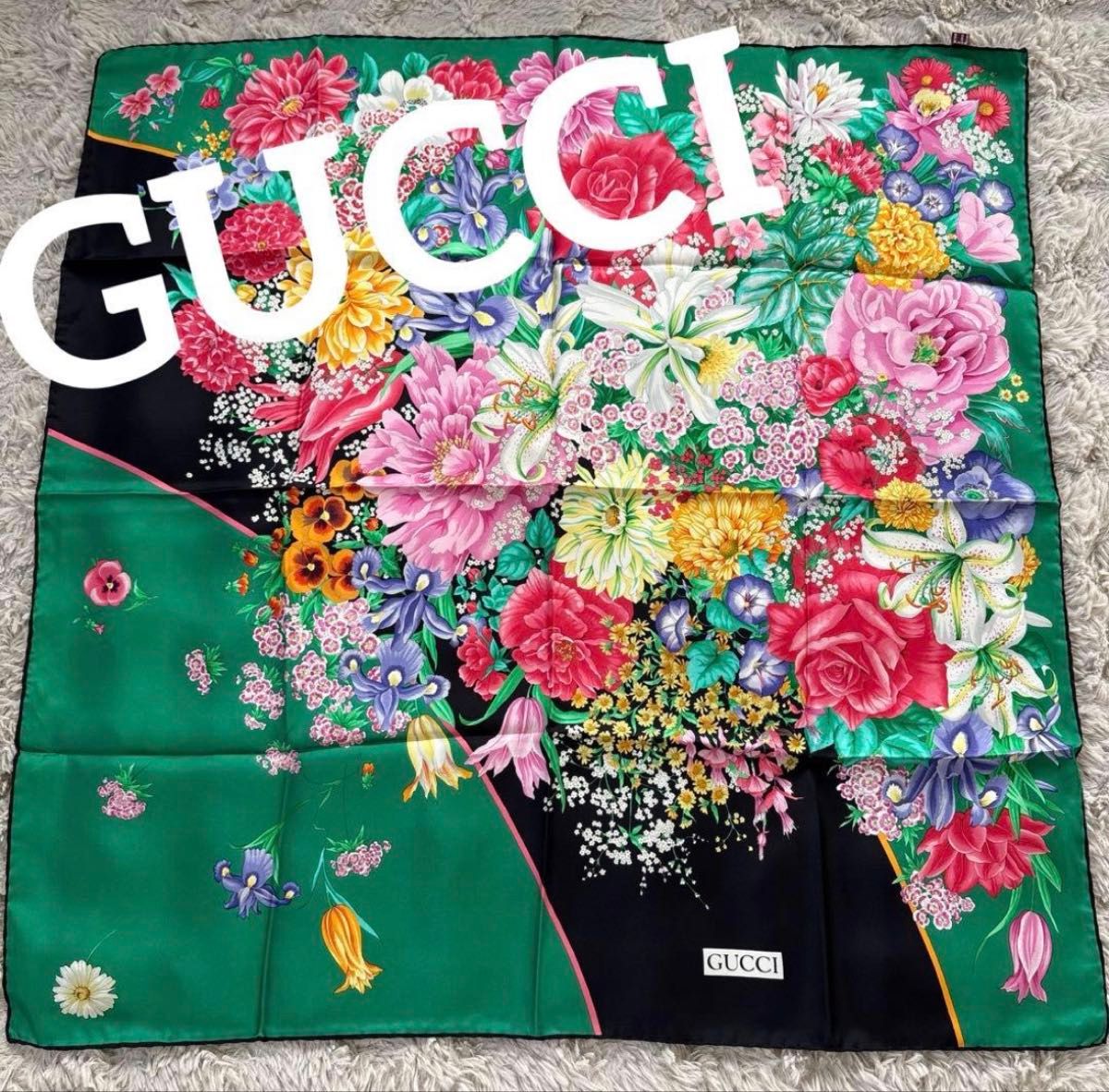 GUCCI グッチ 大判ロングスカーフ 花柄 フラワー シルク ライト