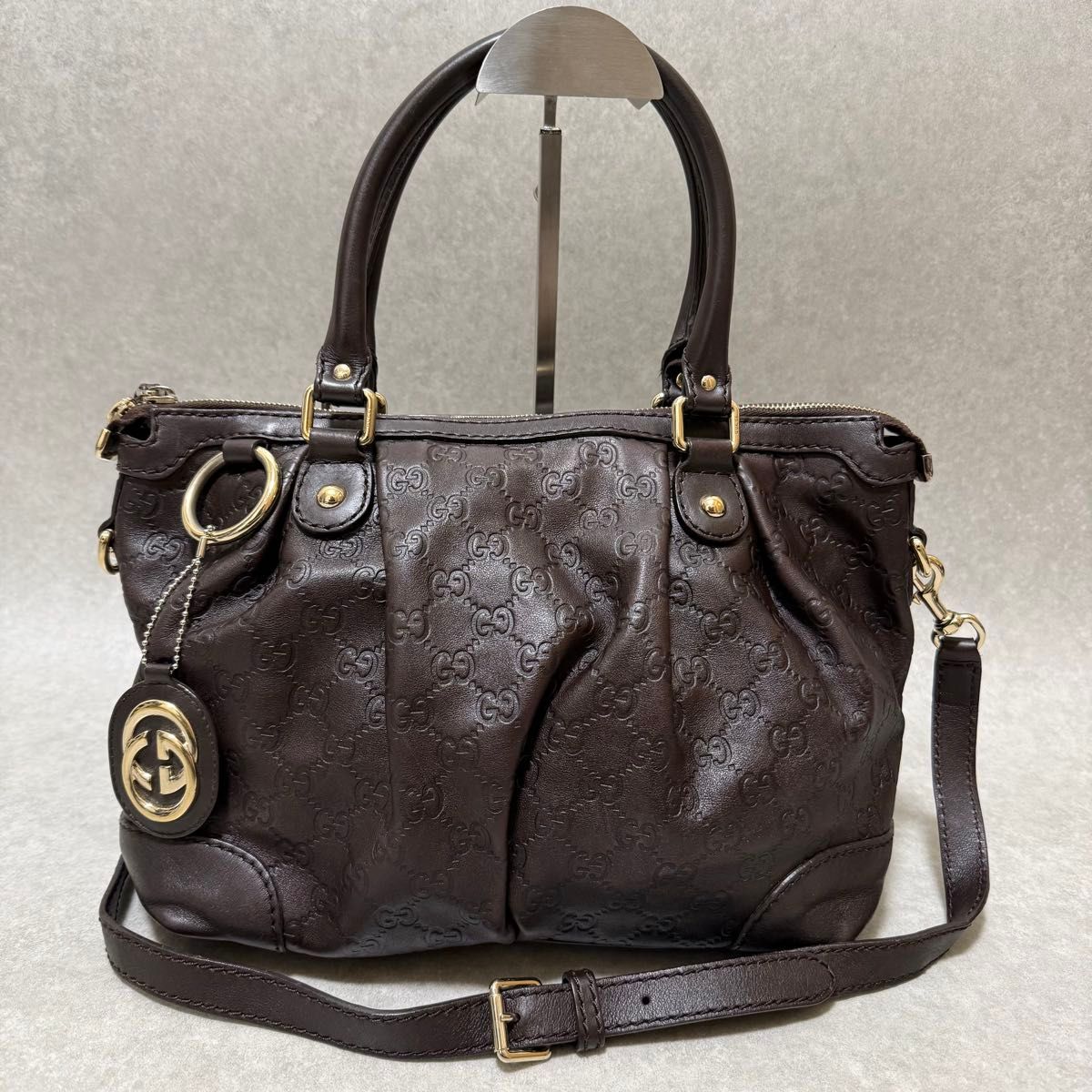 GUCCI グッチ シマ レザー ハンドバッグ ラベンダー パープル GG 