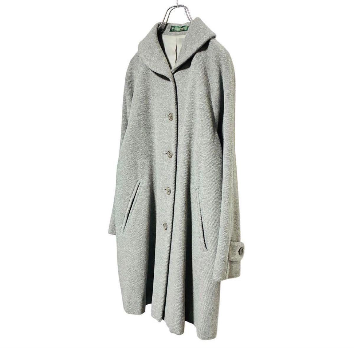 美品 M カシミヤ100 ロング ステンカラー コート 黒 カシミア 9AR 