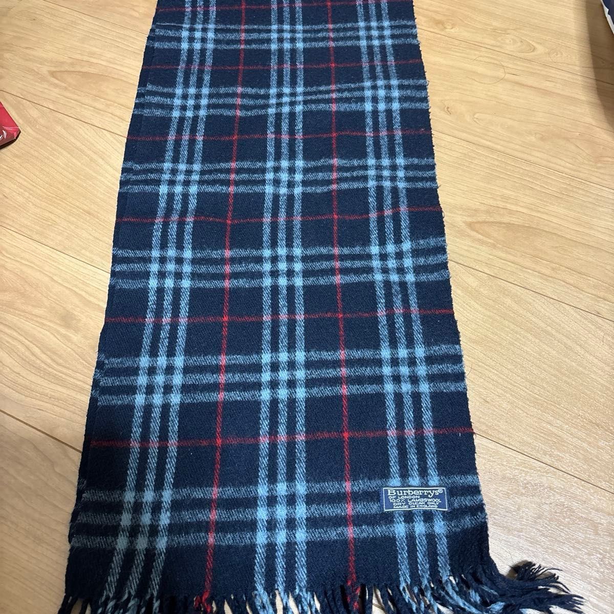 英国製！　BURBERRY ラムウールマフラー ノバチェック　ネイビー　未使用 BURBERRY バーバリー マフラー ノバチェック ネイビー ラムウール