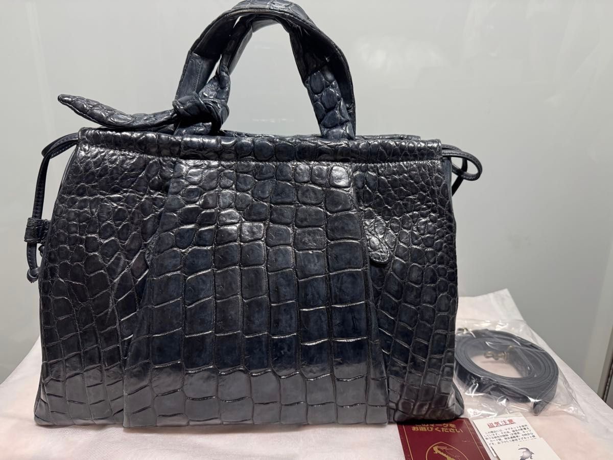 希少 JRA認定 クロコダイル マットクロコ ハンドバッグ ミニボストン