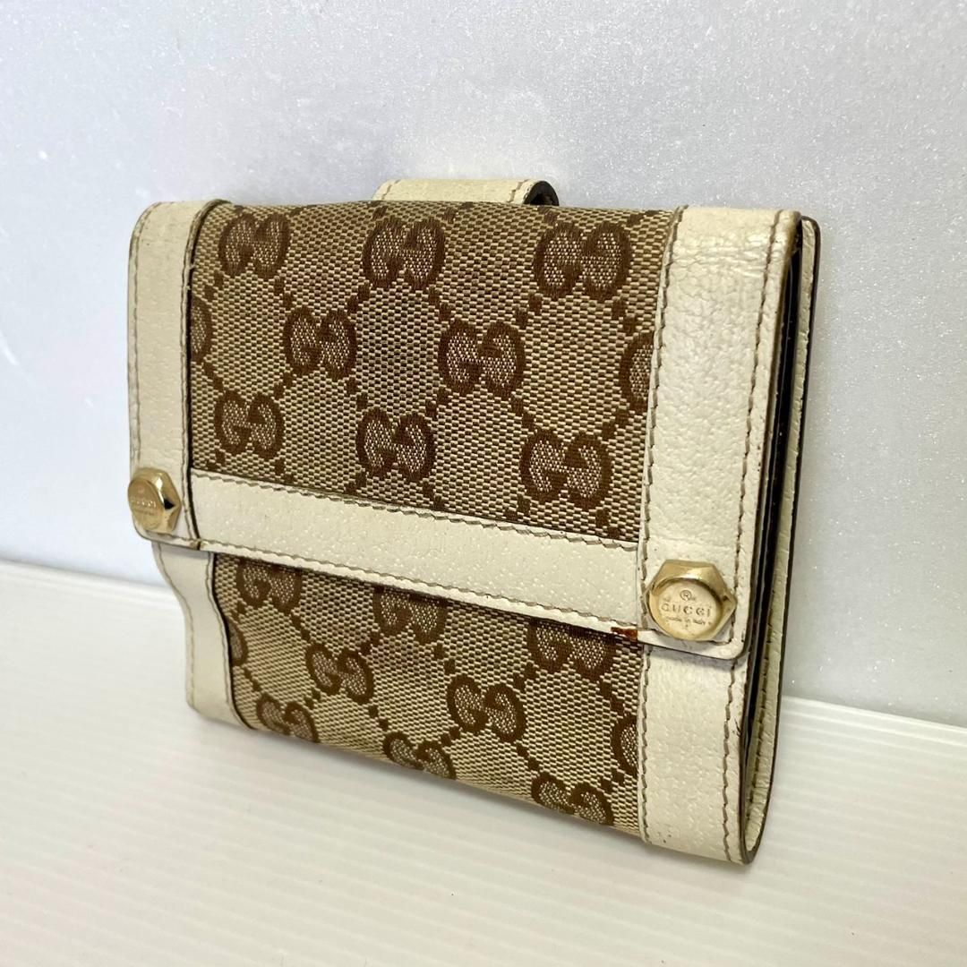 良品】GUCCI アイボリー 二つ折り財布 ミニ財布 ウォレット ダブルG GG