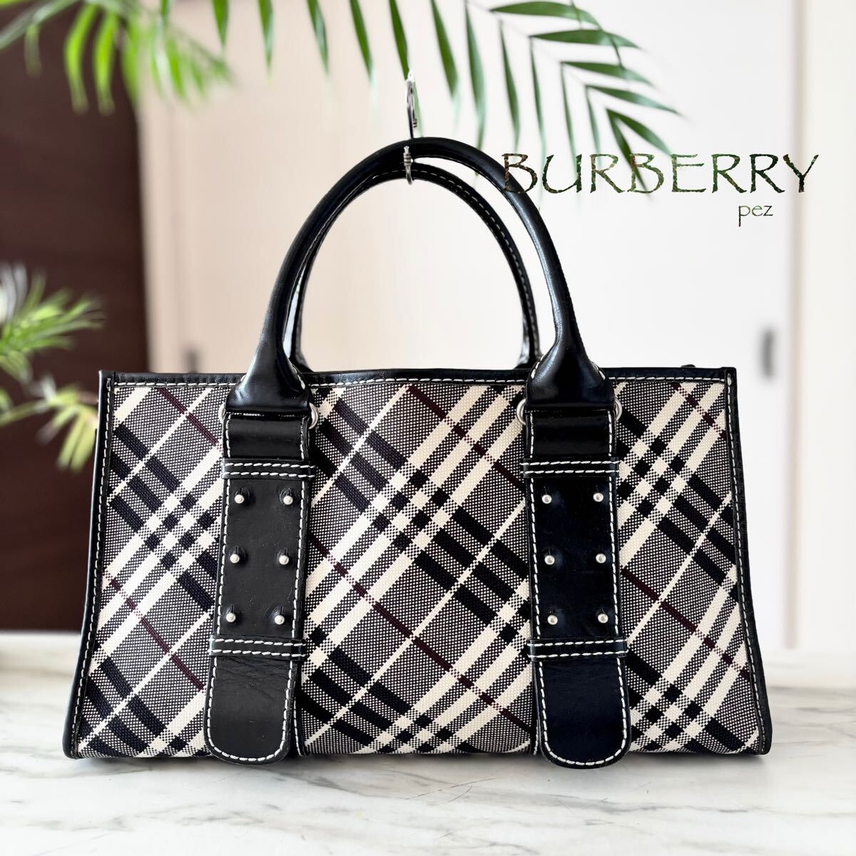 極美品 BURBERRY バーバリー レザートートバッグ＊ノバチェック
