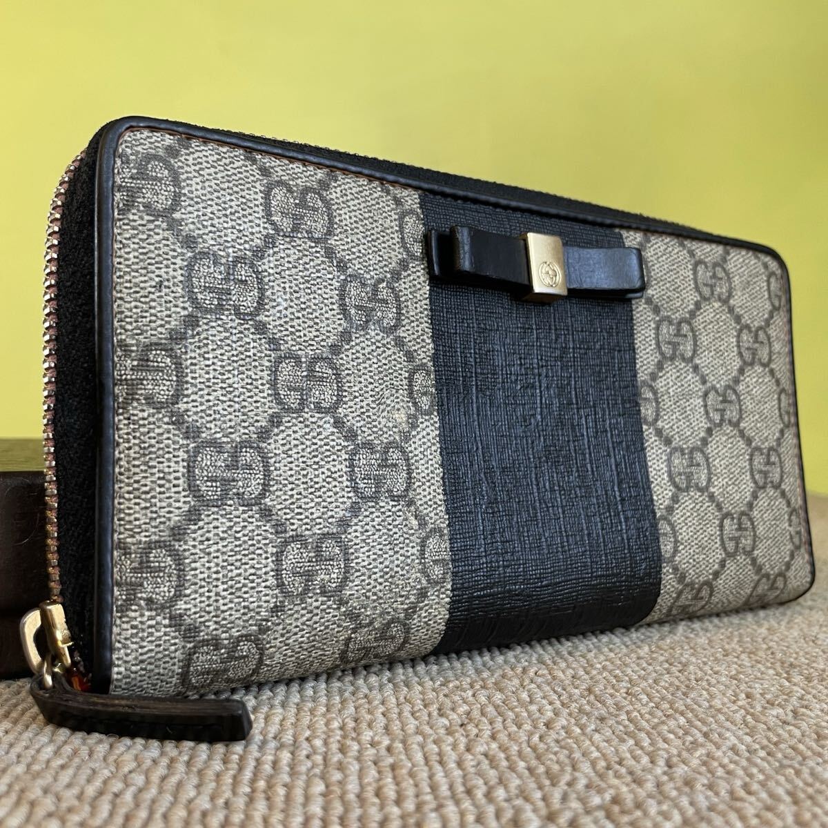箱付き GUCCI レザー×キャンバス 長財布 GG総柄 マーモント