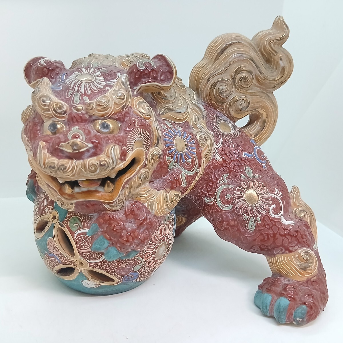 美品】九谷焼 九谷彩磁器 能舞台 翁 約28cm 人形 縁起物 人形 置物 