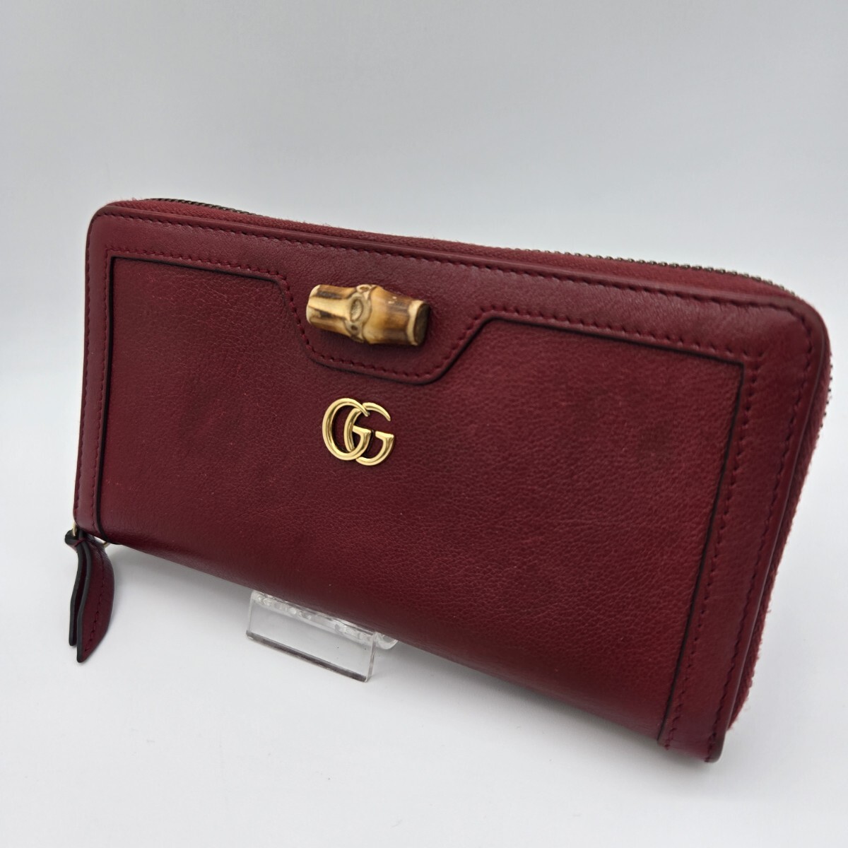 GUCCI グッチ 長財布 メタリックレザー レッド 赤 ラブリーハート