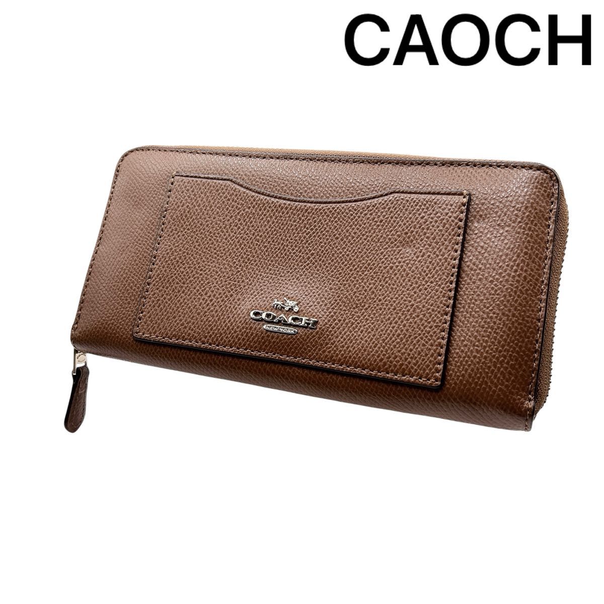 COACH コーチ ブラウンレザー×シグネチャー ラウンドファスナー 長財布 COACH コーチ ラウンドファスナー 長財布 ブラウン シグネチャー