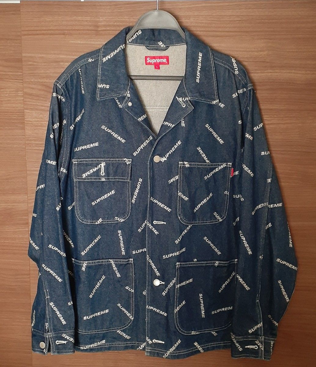 Supreme~ 総柄ロゴ デニムジャケット L DENIM JACKET デニム 