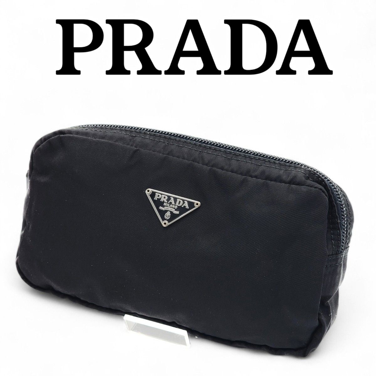 PRADA プラダ ポーチ ナイロン 三角ロゴ 小物入れ 化粧 ブラック
