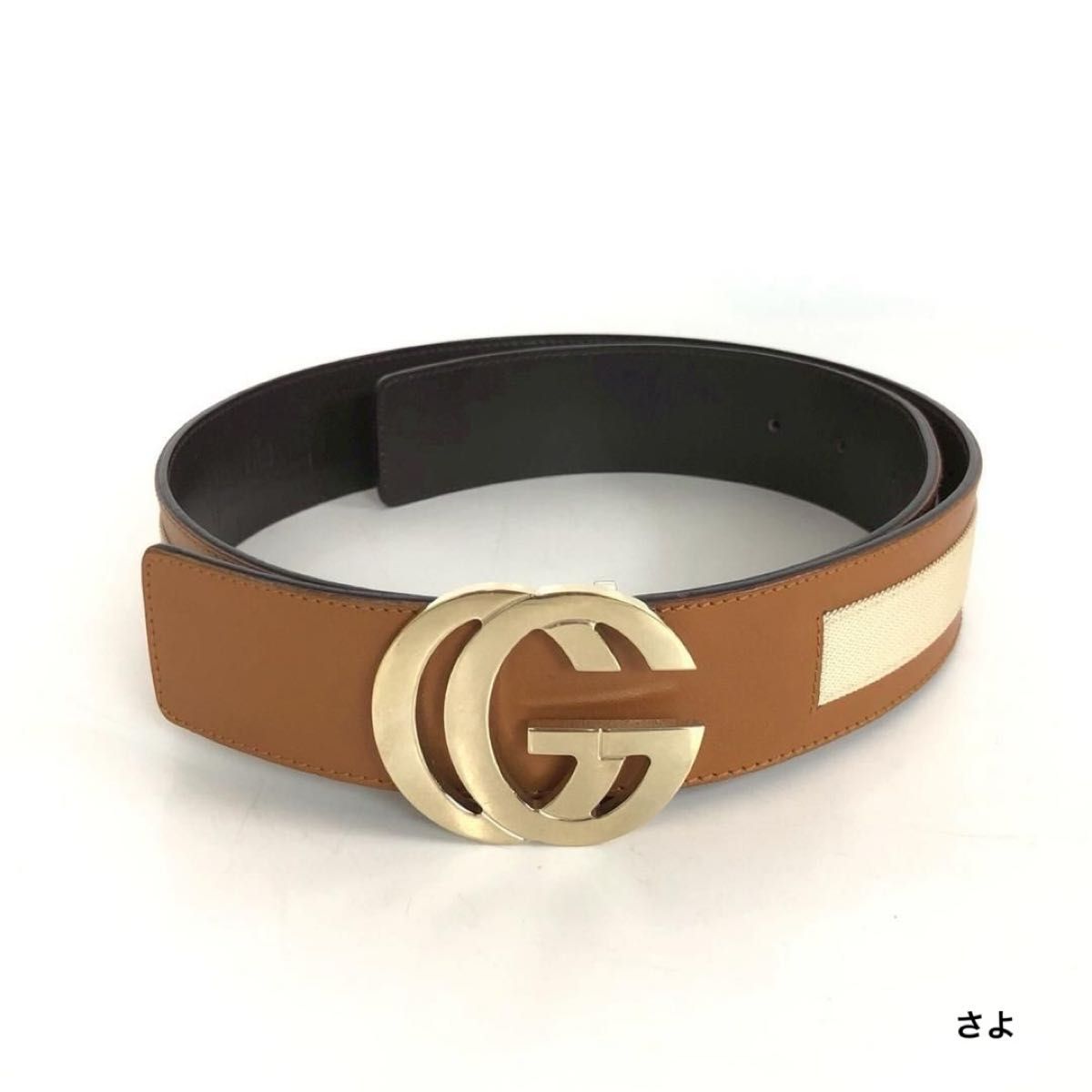 オンラインストア直販店 GUCCI ブラウンレザーベルト ゴールドバックル