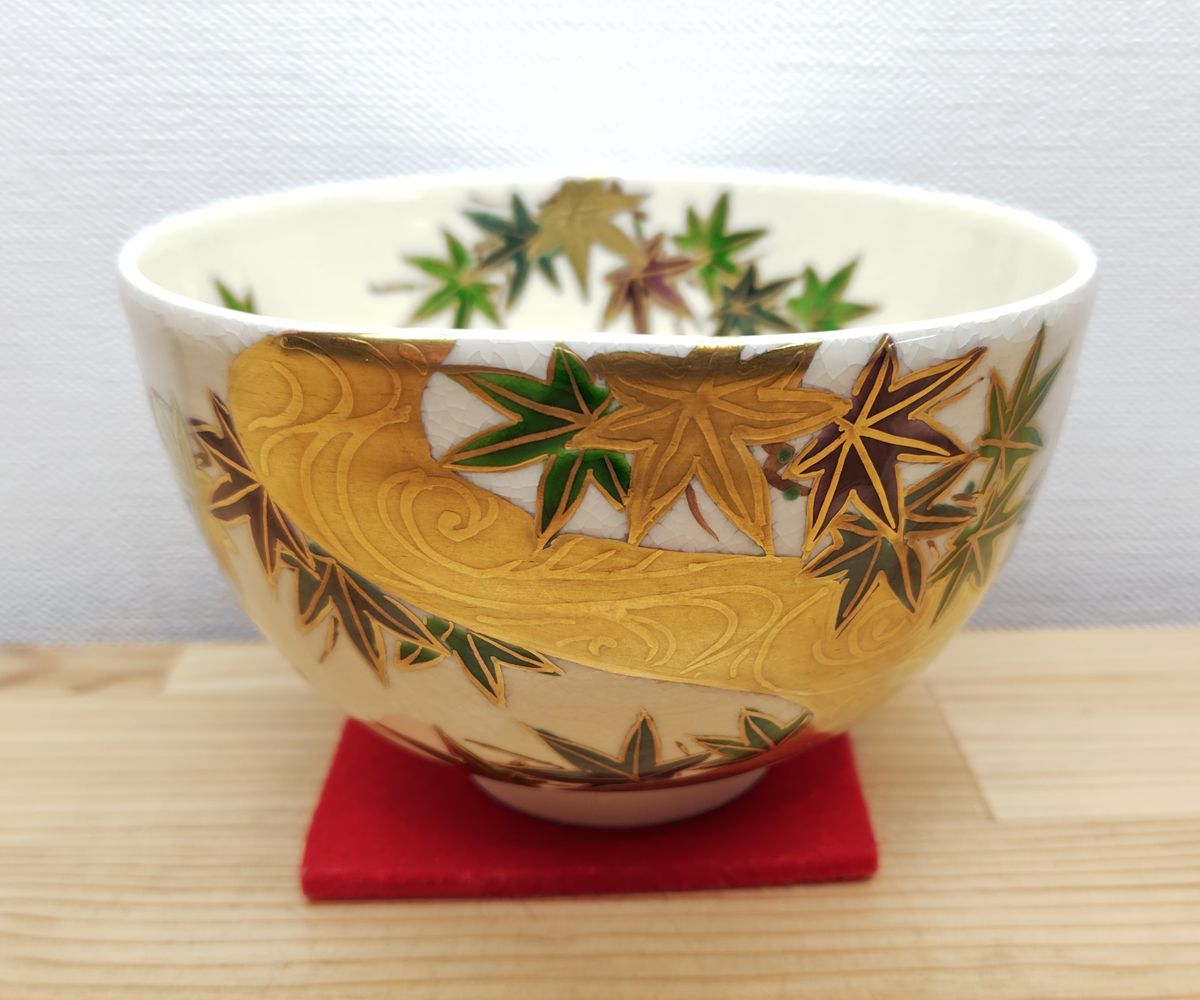 茶道具 裏千家 鵬雲斎書付 色絵 菊絵 茶碗 久世久宝 共箱 京焼 抹茶