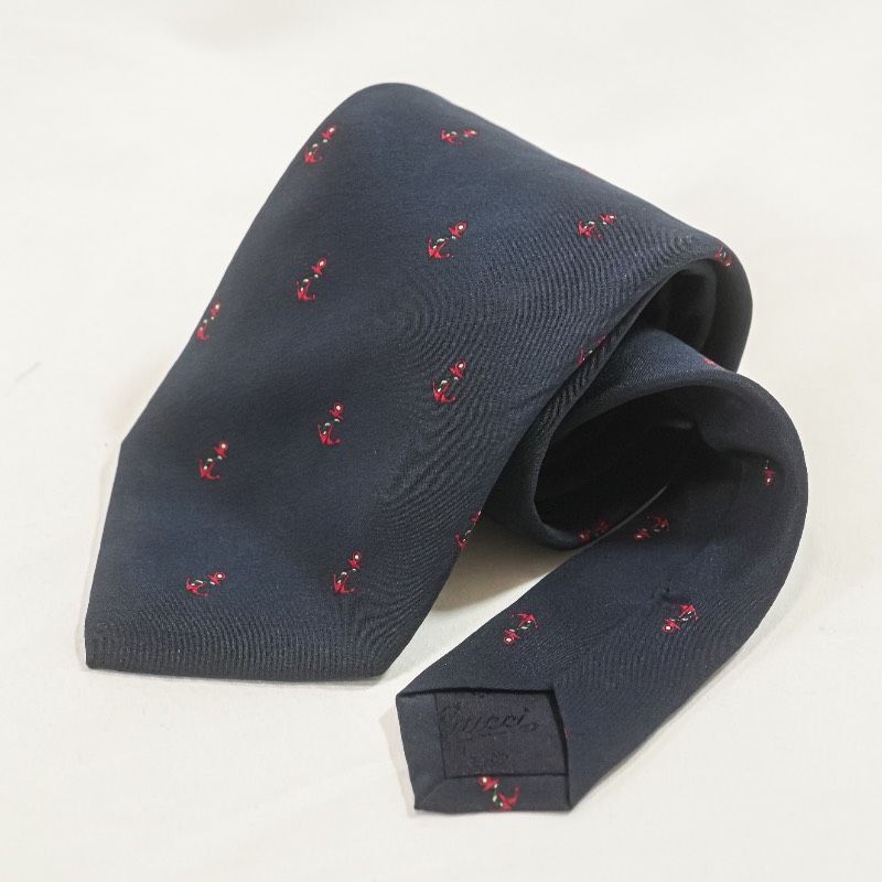 GUCCI グッチ ネクタイ シルク GGロゴ 縄柄 総柄 ネイビー 紺 メンズ 
