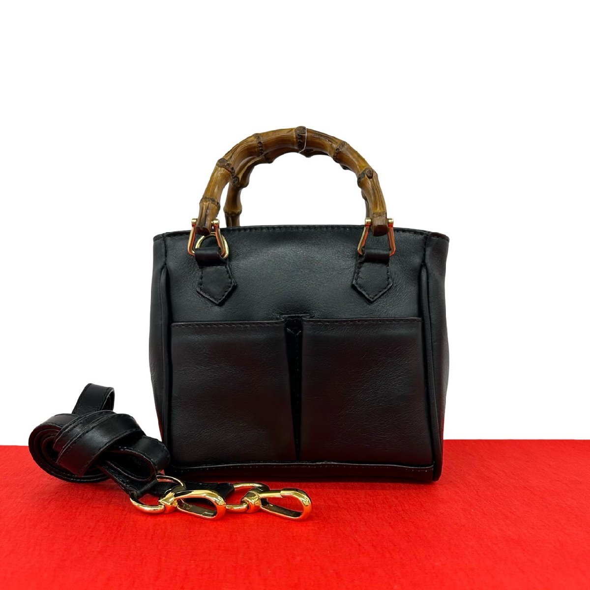 希少 グッチ オールドグッチ 2way ショルダーバッグ レザー ブラック 