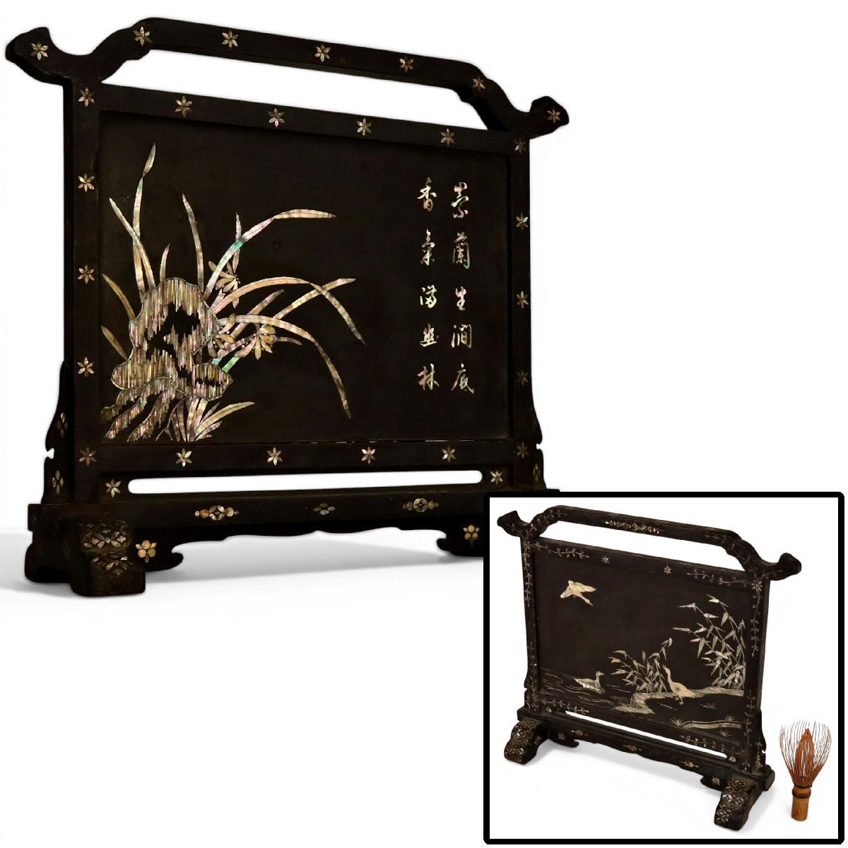木製 黒漆塗り 螺鈿細工 衝立 Search Results for 