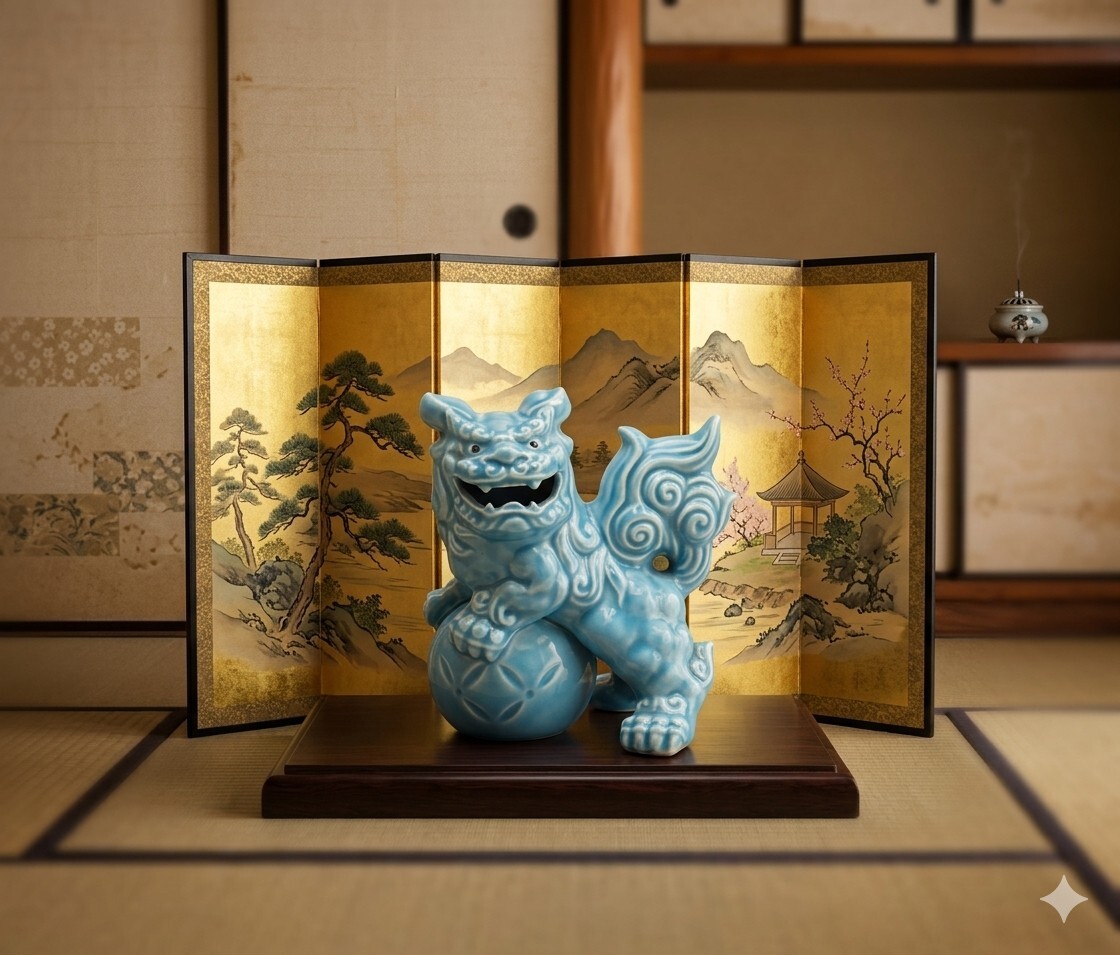 美品】九谷焼 九谷彩磁器 能舞台 翁 約28cm 人形 縁起物 人形 置物 