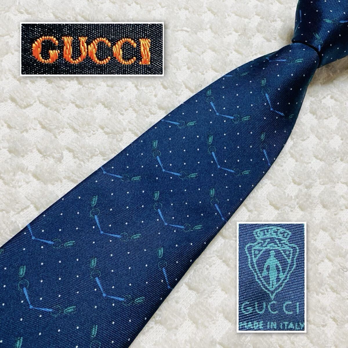 美品 GUCCI グッチ ネクタイ G柄 ブルー系 シルク100% イタリア製