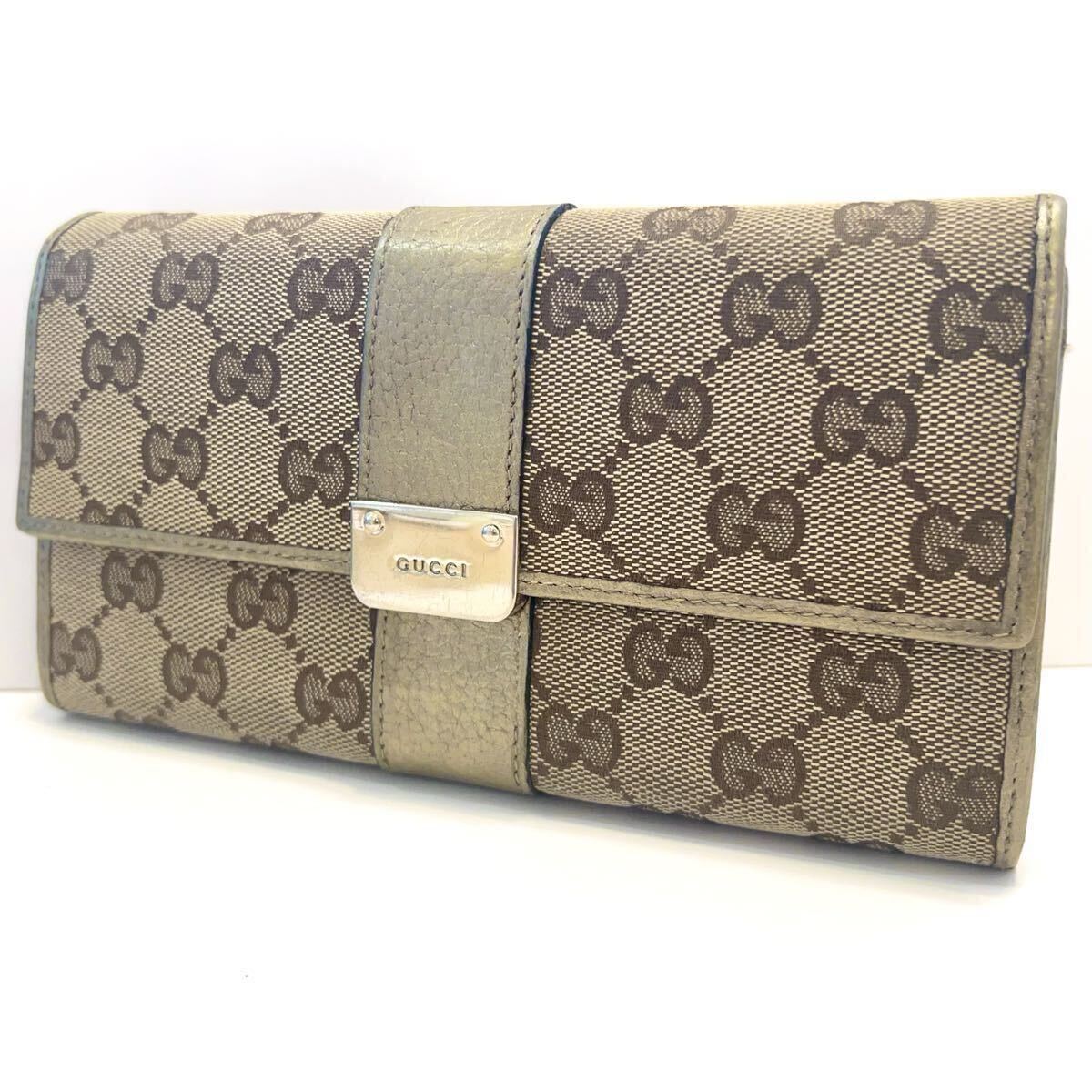 グッチ GUCCI 長財布 ラウンドファスナー GGキャンバス リボン レザー