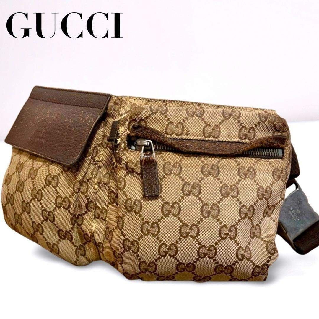 GUCCI グッチ GGキャンバス ボディバッグ ウエストポーチ ブラック