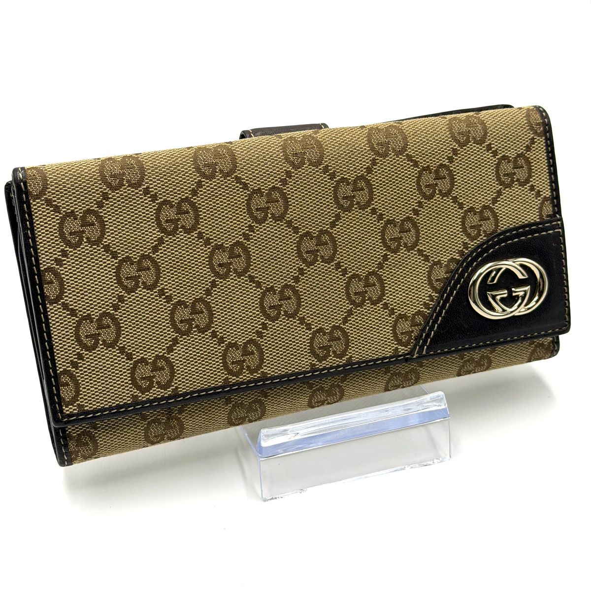 GUCCI グッチ GGキャンバス 二つ折り長財布 ブラウン | Shop at