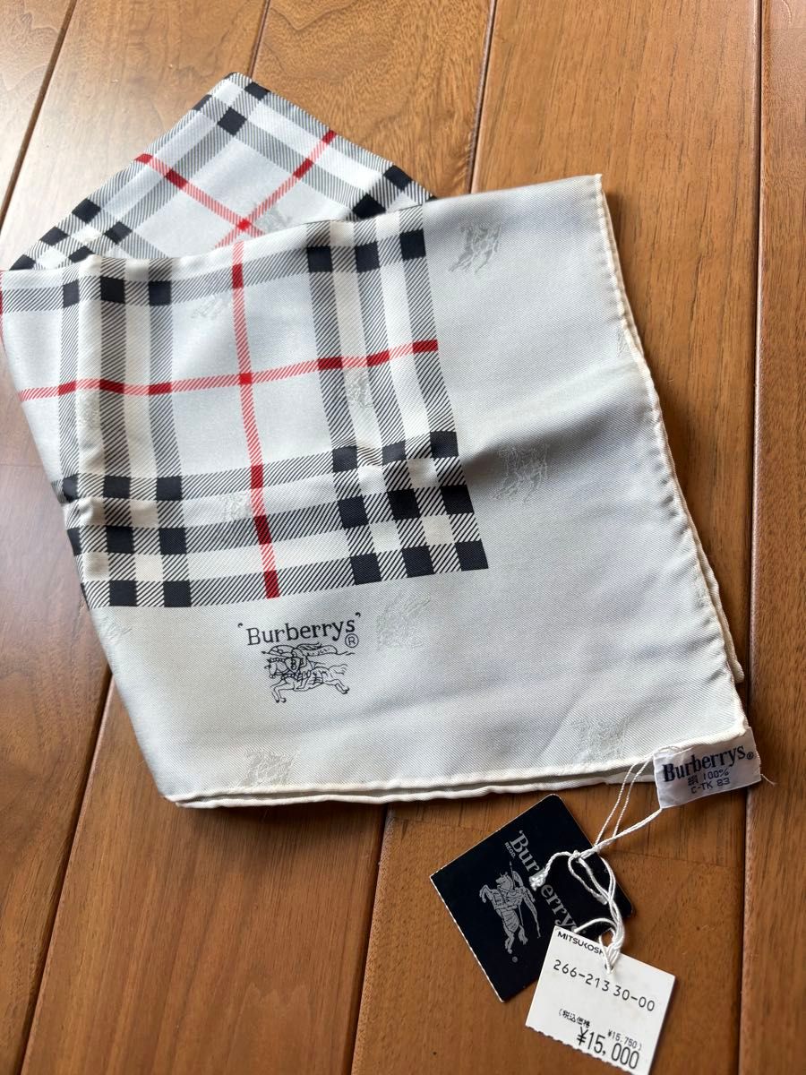 新品タグ付きBURBERRY/バーバリー/シルクスカーフ&コットンハンカチ
