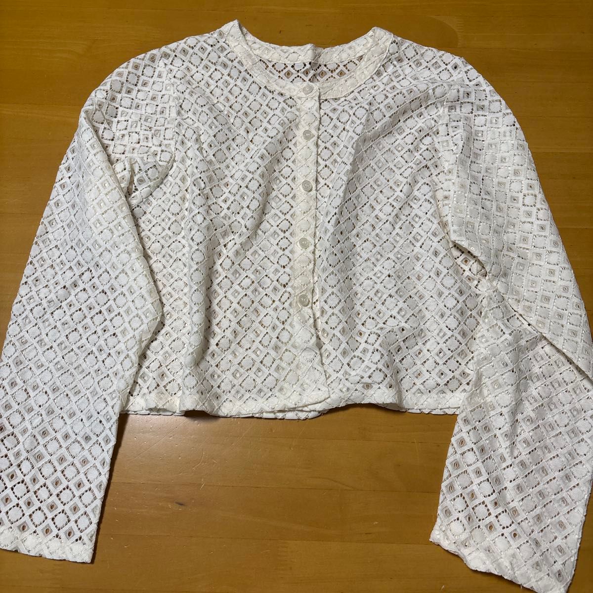 新品 ホワイト レース 長袖 カーディガン ブラウス 前開き 透け感